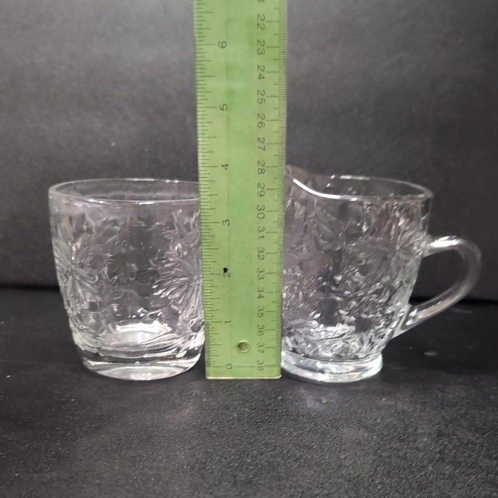 Princess House Fantasia Open Sugar Bowl & Creamer Set #5242, Etched Poinsettias - Picture 10 of 12